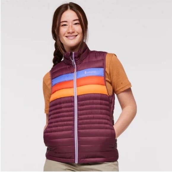 Cotopaxi Women’s 1X Fuego Down Insulated Puff Vest Wine Stripes Maroon NWT - Picture 6 of 12